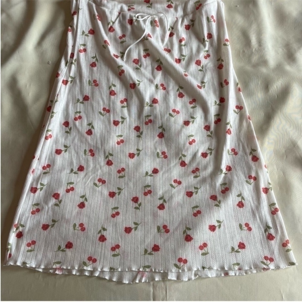For Love And Lemon- White Mini Dress Rose Cherry Patterns Pointelle Dress Size L - Picture 7 of 12